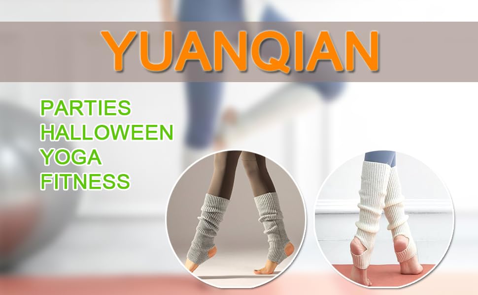 Image of YUANQIAN Women Winter Extra Soft Long Legwarmer Warmer Knitted Stirrup Leg Warmers for Yoga Ballet Dance