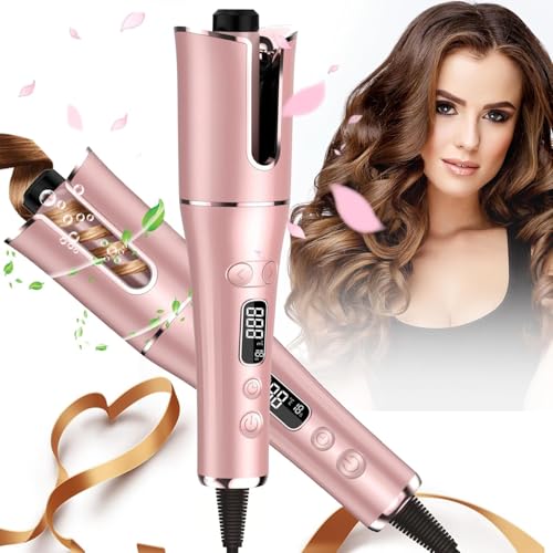 Auto Hair Curler with Adjustable 4 Temps, 13 Curls & 10 Timer Settings, 40s Rapid Heating, Large Barrel, Portable Automatic Hair Curling Iron with LCD Screen,Dual Voltage for Travel