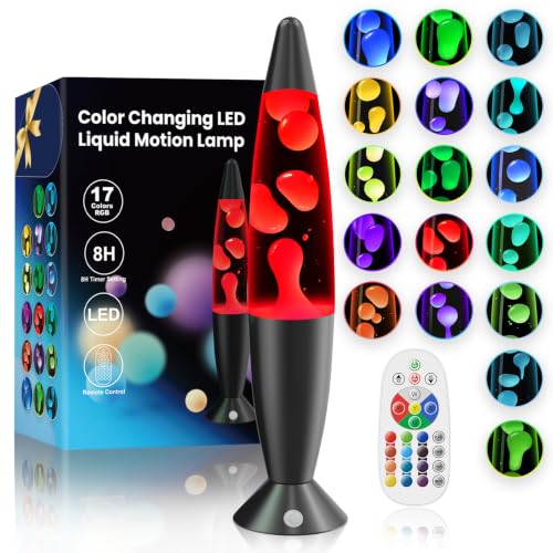 Image of 17 Colors Changing Lamp for Kids Adults Bedroom Office Decor, 16 Inch Giant LED Liquid Motion Lamp Large Black Red Blue Green Purple Pink Relax Night Light Stress Relief with Remote 8H Timing