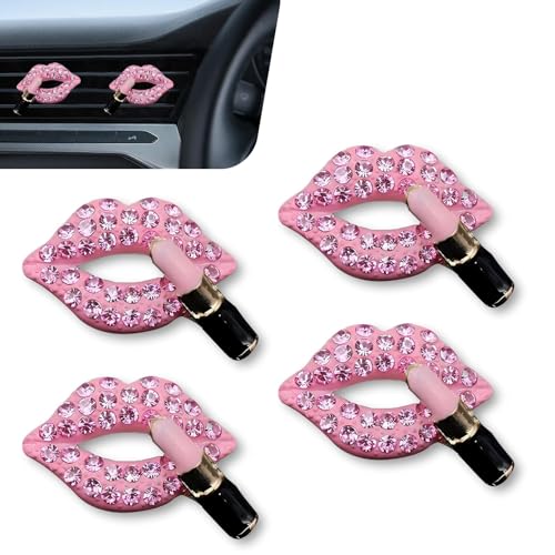 Downhill 4 PCS Car Air Vent Clips, Bling Lip Air Conditioning Outlet Fresheners, Diamond Conditioner Perfume Decrotive Clips, Universal Car Interior Accessories for Women (Pink)