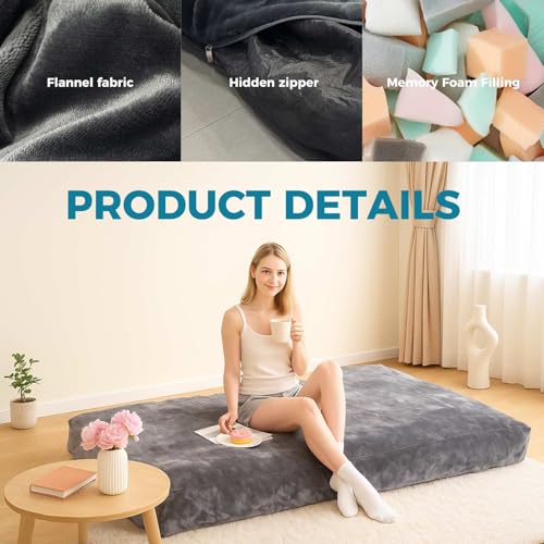 Image of Big Bean Bag Chairs for Adults,Bean Bag with Filler Included,Memory Foam Bean Bag,Giant beanbag,Suitable for Reading Chairs in Living Room, Bedroom and Dormitory. (Dark Gray, Bean Bag Bed)