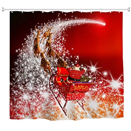 Goodbath Cortina de ducha de Navidad, trineo, tela impermeable, para baño, 180 x 180 cm, color rojo Cover
