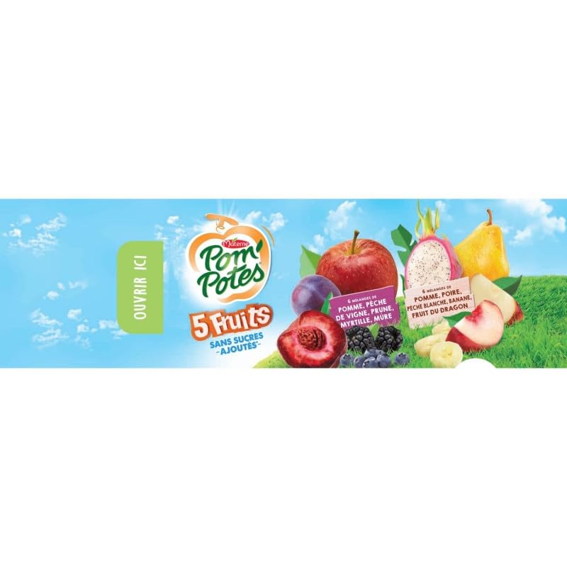 Pom'POTES Pom'POTES - Macetas de compota con 5 frutas moradas y blancas, 1080 g, 3 unidades, se venden en set