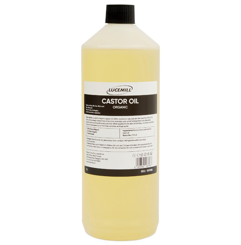 Lucemill Organic Premium Castor Oil I 1 Litre I 100% Pure & Natural Cold Pressed Hexane Free Castor Oil I Nourishes Hair and Moisturises Skin I Comes with Screw Lid