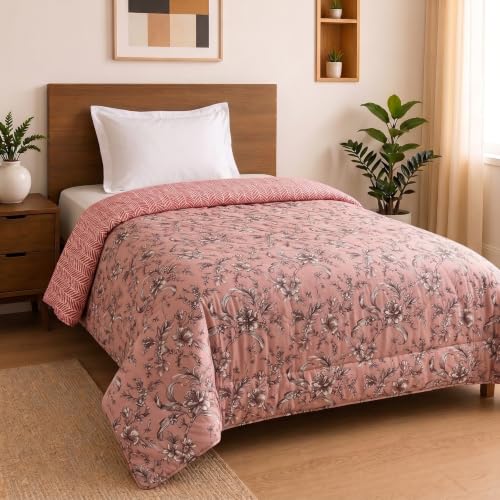 Image of Mafatlal 120 GSM Ultra Reversible Quilt, Lightweight Microfiber Comforter /Blanket for Single Bed, Soft AC Comforter for All Season (90 x 60 Inches) | Rosy
