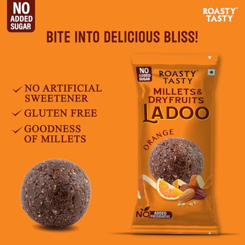 Image of Roasty Tasty Orange- Millets & Dryfruits Ladoo | Energy Bar Replacement | No Added Sugar | No Artificial Flavor | Healthy Snacks | Rich in Proteins | Dry Fruits, Seeds & Nuts Mithai | 5 Pcs -40g each