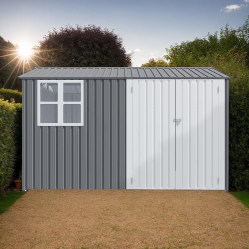 Only choice Outdoor 8 x 10 Ft. Storage Shed Large Metal Tool Sheds With Window, Heavy Duty Storage House with Sliding Doors with Air Vent for Backyard Patio Lawn to Store Bikes, Tools, Lawnmowers Grey - Thumbnail 3