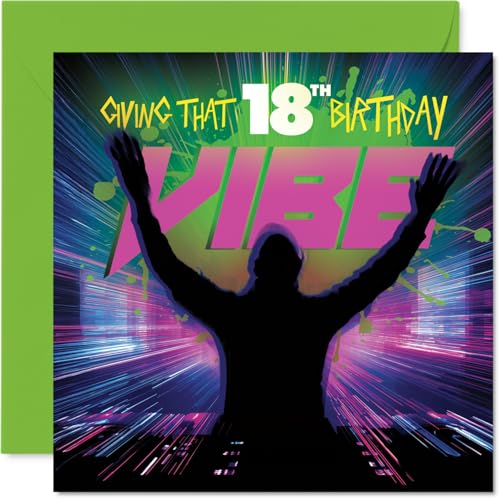 Stuff4 �V�ѐS�̂���18�΂̒a�����J�[�h - �a�����̕��͋C�𐷂�グ�� - �N�₩�ȐF�̑�_�Ȃ��j���Ɖ��y�̃V���G�b�g - �傫��18�̃G�l���M�[�𑨂��܂� - 5.7�C���`�̐����`�A�����t��