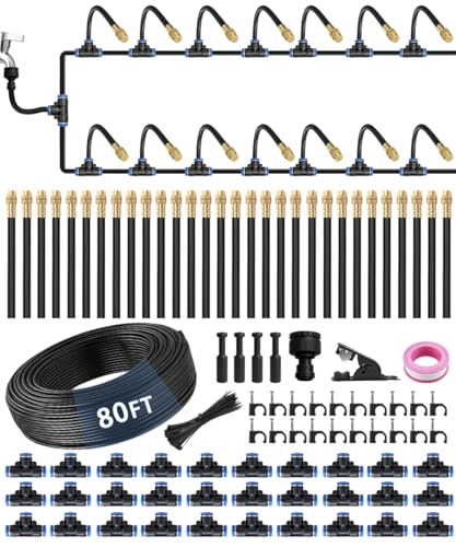 80FT 5/16" Misting Irrigation System for Garden with 30 Adjustable Nozzles