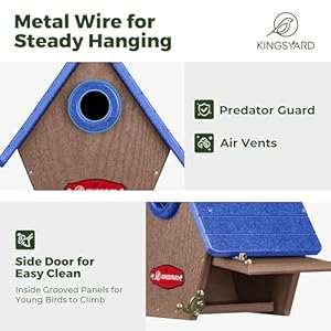Kingsyardrecycledplasticbirdhouseforoutdoorshangingnestingboxwithpredatorguardairventsforwrenfinchchickadeeblue Urban Country Home Decor Kingsyard recycled plastic bird house for outdoors hanging nesting box with predator guard air vents for wren finch chickadee blue urban country home decor