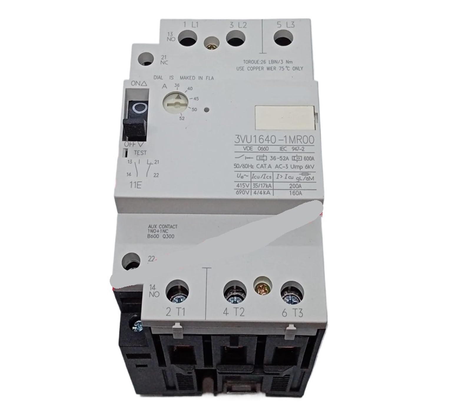 Disjoncteur 3VU1640-1MQ00 tripolaire de protection contre les courts-circuits