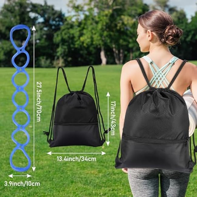 Zomiboo 5 Pcs 7 Ring Resistance Exercise Bands Resistance Stretch Band with Drawstring Backpack Bag Portable TPR Elastic Stretching Leg and Arm Exerciser for Home or Fitness Center Walking