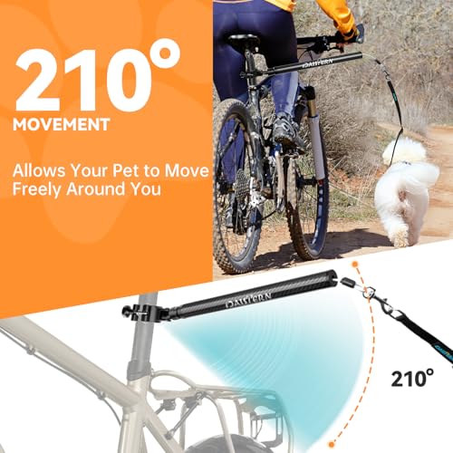 DAISTERN Fahrradleine für Hunde, 210° drehbar, Carbonfaser-Griff, stötdämpfende Feder, Stahlseil, Freihandleine für Hunde mit Aluminiumlegierungsklemme, Schnellmontagesystem