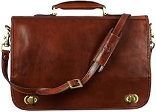 Leather Briefcase for Men Italian Handcrafted Full Grain Messenger Bag for Laptop Dark Brown - Time Resistance