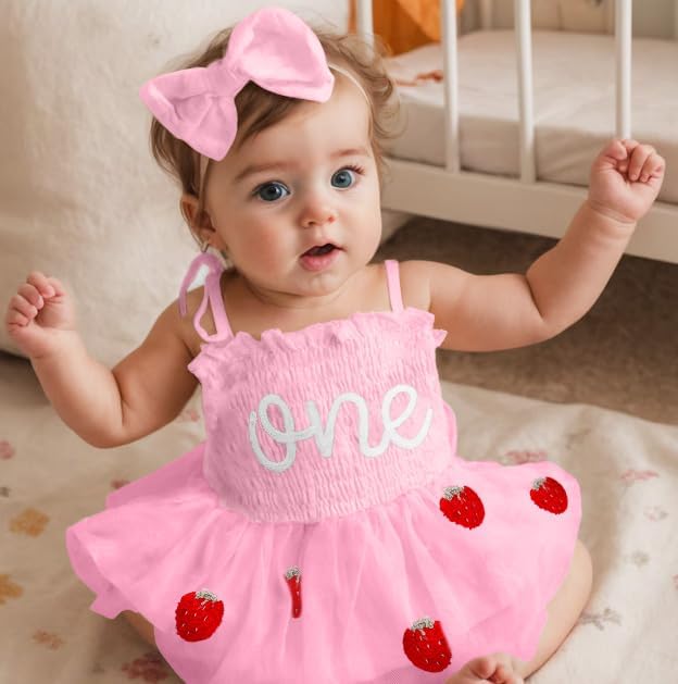 Baby Girl 1st Birthday Clothes One Year Old Tulle Romper Sleeveless Bodysuit Cake Smash Outfits - Image 2