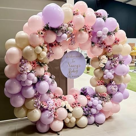 Boho Dusty Purple Pink Blush Lavender Sand White and Gold Balloon Garland Arch Kit, Boho Gender Reveal Wedding Birthday Bachelor Bridal Baby Shower Balloons Balloon Garland Arch Kit Party Decorations Cover