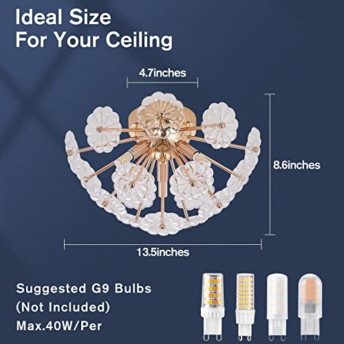 Cm Mzy Sputnik Flush Mount Ceiling Light, Gold Metal Flower Ceiling Light Fixtures, 3-Light Farmhouse Close To Ceiling Lamp Fixture For Bedroom Closet Kitchen Living Room Hallway thumb #2