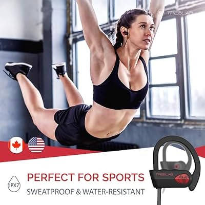 TREBLAB XR500 Bluetooth Running Headphones, IPX7 Waterproof, Noise Cancelling, Secure-Fit, Wireless Sport Earbuds with Mic