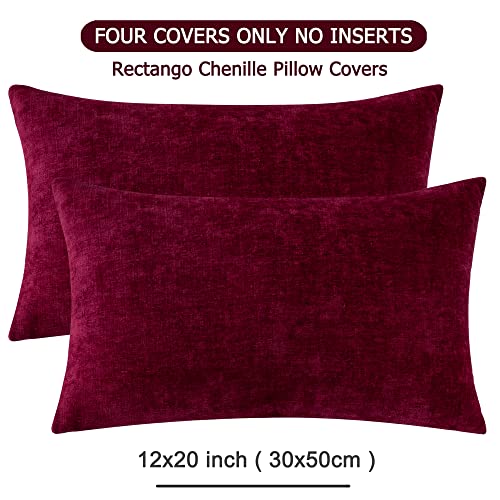 Lumbar Support Pillow Decorative Rectangle Throw Pillow Covers 12X20 Inch Set Of 2,Super Soft Chenille Fall Pillowcase For Living Room Bedroom Sofa Couch Cushion Cover Burgundy Red 30X50Cm (No Insert) #TOP6