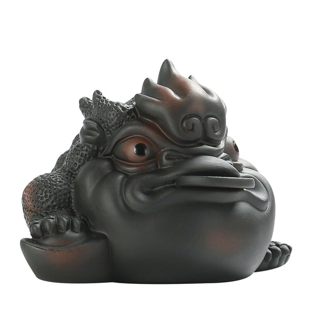 ENGENDER Kung Fu Tea Pet Chinese Classic Tea Pet, Golden Toad Ornaments, Purple Sand, Play, Exquisite