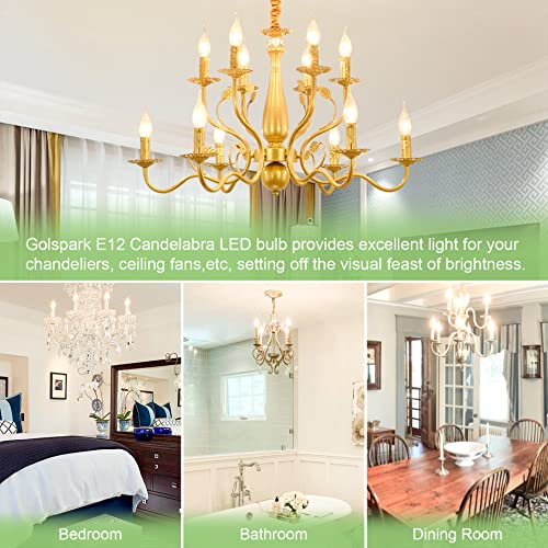 Golspark E12 Candelabra Led Bulb Dimmable, 60W Equivalent 4000K Daylight Type B Chandelier Light Bulbs, E12 Base Vintage Filament Flame Tip Clear Glass Candle Bulbs, 550Lumen, Pack Of 6 #TOP5