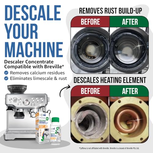 Image of Breville Compatible Descaling Solution. 2 Bottles of Breville Descaler Solution. Breville Descaling Kit Removes Limescale For Hotter Coffee. 4 Uses Descaler For Breville Coffee Machines.