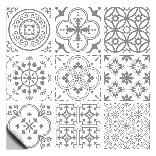 CHGCRAFT 36 calcomanías de azulejos de porcelana azul y blanca de 9 estilos, impermeables, cuadradas, con patrón de flores, para cocina, baño, dormitorio, decoración de suelo, blanco, 3.9 x 3.9