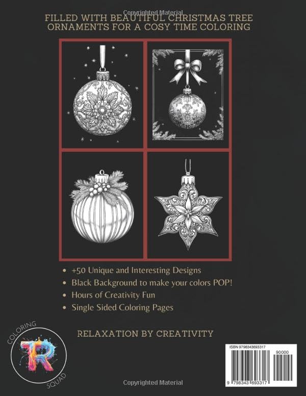 Old Fashioned Christmas Ornaments Coloring Book for Adults: 52 Beautiful Xmas Ornaments on Black Background, Coloring Pages for Cosy Festive Vibes and ... Coloring Books - For your colors to POP!) image 3