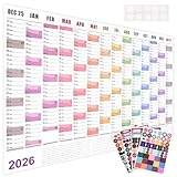 2026 Wall Planner Dec 2025 To Jan 2027, 2026 Wall Calendar With Color Stickers 74 * 52cm Year Planner For Student Family School Office Academic (Colorful)
