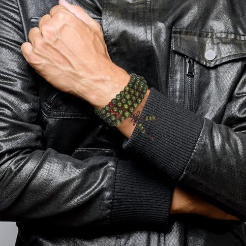 24 Pcs 108 Mala Bead 8mm Meditation Bracelet for Men Tibetan Buddha Link Retractable Wood Beaded Multilayer Sandalwood Wood Bracelets Buddhist Prayer Strand Prayer Gift for Meditation Lovers4