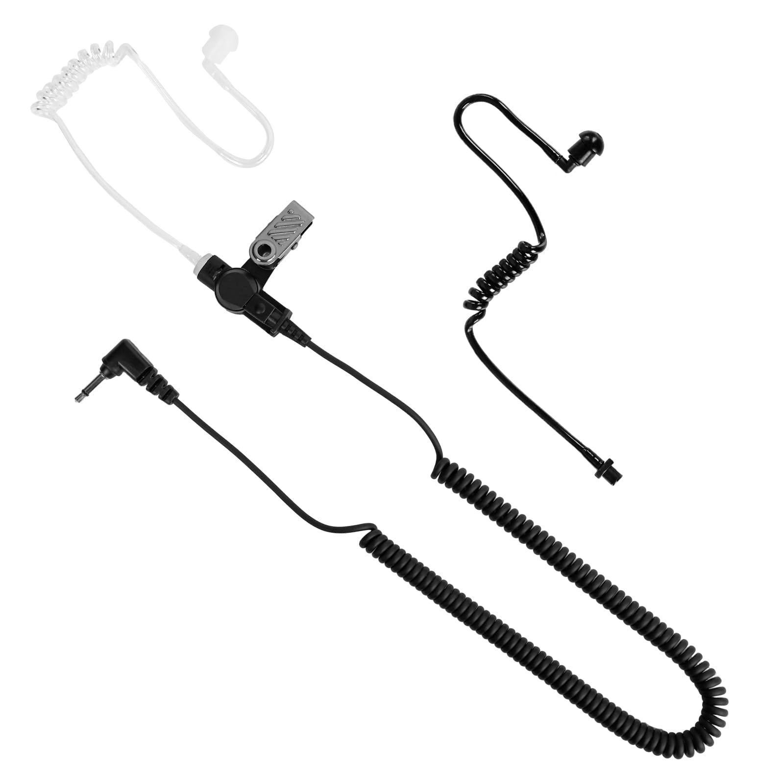 Listen Only Earpiece 3.5mm - Headset Receiver Clear Acoustic Air Tube,Single Side Black Earphone in-Ear,1 Pin Long Coil Wire for Two-Way Radios Walkie Talkie Speaker Transceiver PC Audio BLACK WIRE