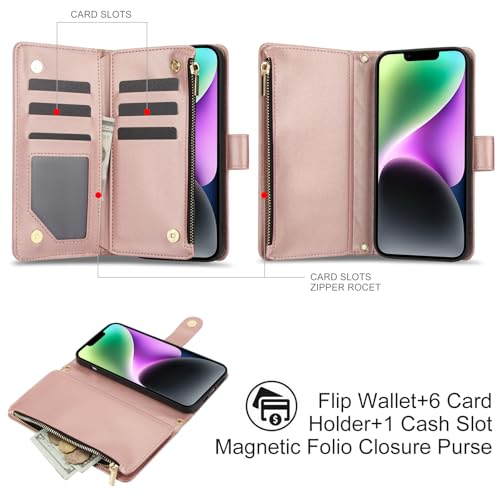 Coque iPhone 13 / 14 premium en cuir PU avec fermeture éclair et support amovible