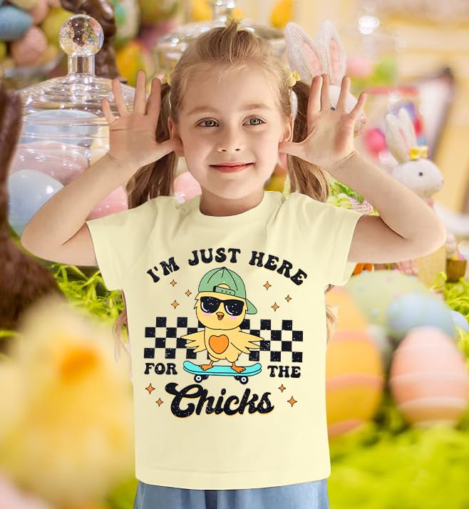 Happy Easter Shirt Boy Girls T-Shirt Funny I'm Just Here for The Chicks Easter Graphic Tee Kids Toddler Short Sleeve Tee Top2