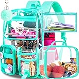 Clear Backpack for Girls Women, Heavy Duty PVC Transparent BookBag, Cute See Through School Bags for Teens Elementary - Green