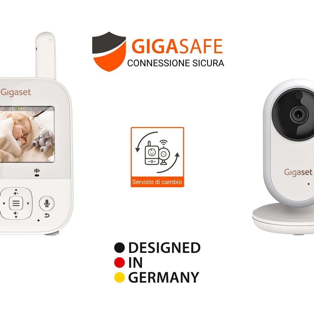 Gigaset Baby 300 Video Baby Monitor, Schermo 2,8 Pollici, Cream White | Audio bidirezionale, tecnologia FHSS, luce notturna, [Versione Italiana]