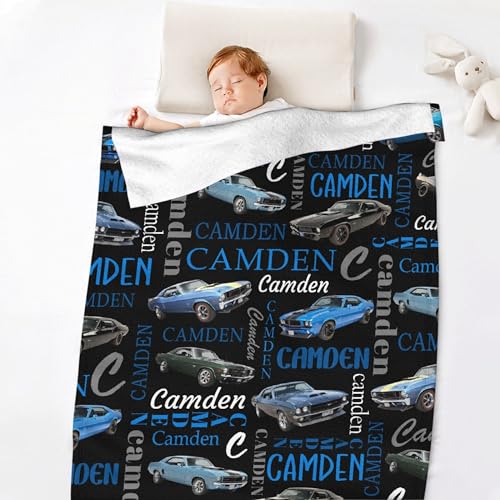 Muscle Car Custom Name Blanket-Personalized Baby Blanket for Girls Boys Car Gift for Infant Newborn Kid Soft Flannel Blanket 60"x80"3