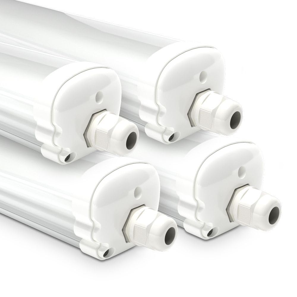 HOFTRONIC - 4x Plafoniera LED Impermeabile per soffitto IP65 150 cm - 48 W 5760 Lumen - 6400 K luce Bianca Fredda - Collegabili - IK07 - Lampada per Garage Cucina Officina Ufficio Bagno Magazzino