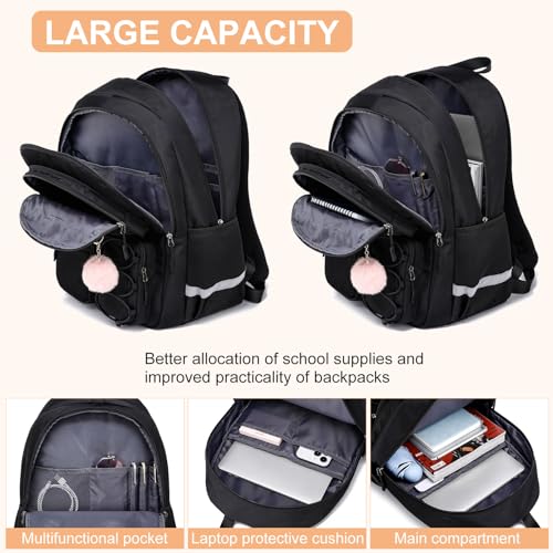 School Backpack for Teen Girls, Cute College Back Pack for Women, Kids Backpack for Girls, Middle Students School BookBag, 15.6 Inch Laptop Bag Travel Back Pack, Black2