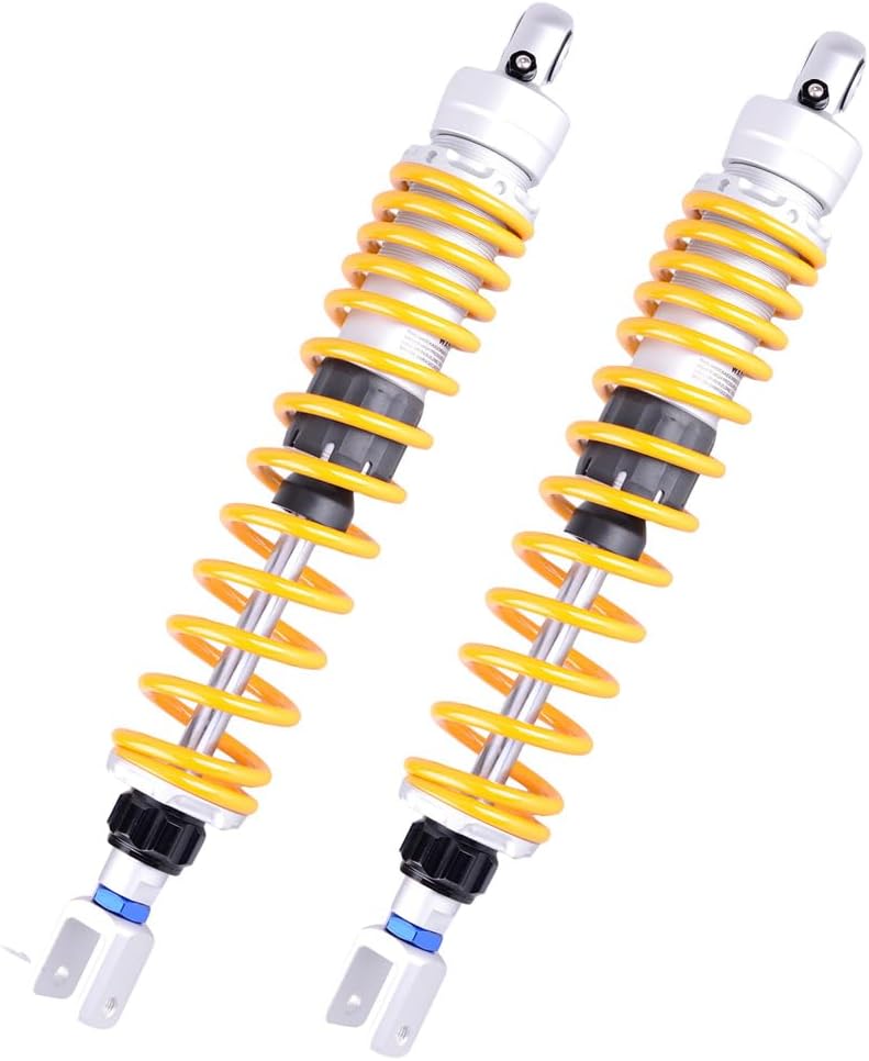 Mallofusa Universal 400MM 15.74inch Air Shock Absorbers Adjustable Rear Suspension Eye to Clevis：20.5MM Fit For Kawasaki Honda Suzuki Yamaha Go Kart Yellow 1 Pair
