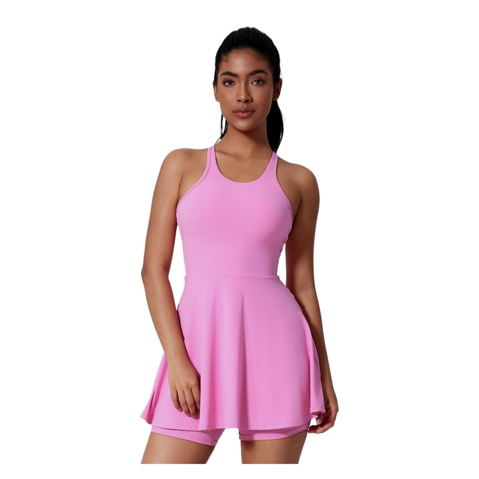 Ropa Padel Mujer Vestido de Tenis, Conjunto de Gimnasio, Mono Deportivo, Ropa Deportiva for Mujer, Mono de Falda Corta sin Mangas(Pink,L)