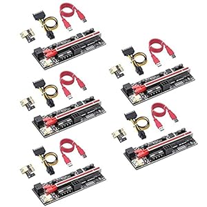 [Pack of 5] CrypTech Latest VER 010S Plus PCI-E Pcie Riser Card PCI Express Molex 6Pin SATA 8 Capacitor GPU Mining Riser Cable 16x to 1x / 009s Plus