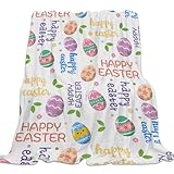 Happy Easter Blanket for Couch and Bed Colored Easter Eggs Leaves Throw Blanket Soft Cozy Flannel Throws All Season Blanket for Sofa Bedroom Guest Room 39' x 49'