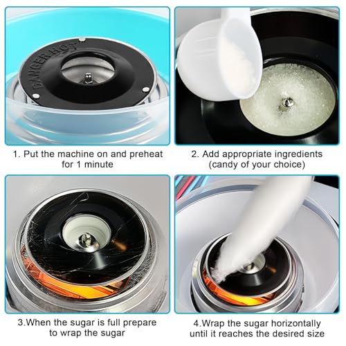 Zuckerwattemaschine, Zuckerwatte Maschine für Zuhause mit 10 Stäbchen und Messlöffel Ideal für Zuckerwatte, Retro Cotton Candy Machine 450W für Partys Einfache Bedienung Und Leicht Reinigen, Blau – Bild 6