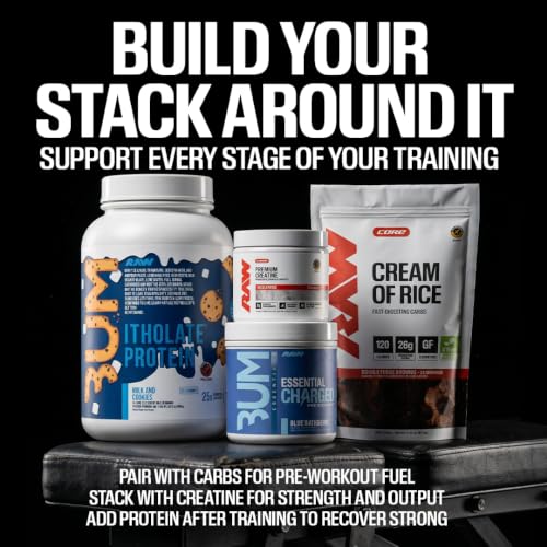 Image of RAW Pre-Workout Powder, Essential CHARGED (Blue Rathberry) - Preworkout Supplement for Men & Women - Supports Focus, Mood, & Performance - Caffeine, Alpha-GPC, L-Citrulline, Beta Alanine (25 Servings)