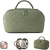 Petition Makeup Bag for Woman, Wide Open Lay-Flat Cosmetic Case, Festivalment Makeup Bag, Spacious 180° Open Cosmetic Organizer for Toiletries & Brushes Large Capacity with Compartments (Green)
