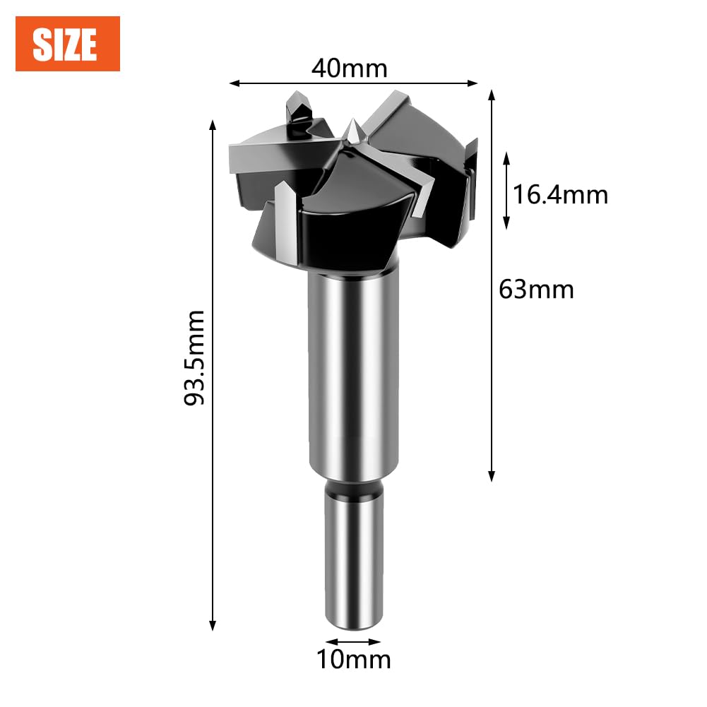 Flintronic Forstner Drill Bit, 40mm Triple-Flute Carbide Steel Boring Hole Saw, Tipped Forstner Bit Hole Cutter - Image 2