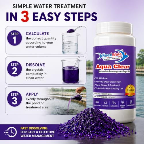Image of FeedWale Potassium Permanganate KMnO4 Crystals 99.99% Pure | Pond Water Disinfectant | Fish Pond | Aquarium | Aquaculture | Biofloc | Poultry (300gm)
