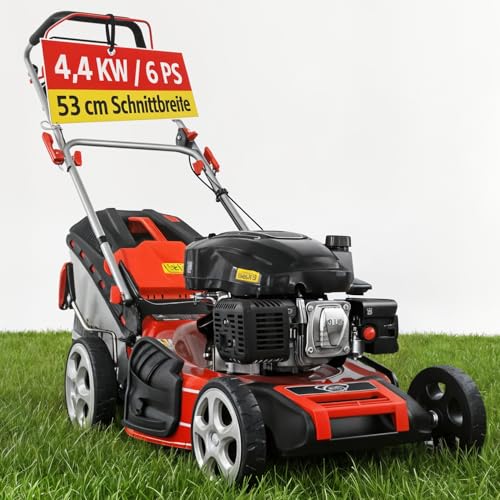 HECHT 5-IN-1 Benzin Rasenmäher – leistungsstarker 4 Takt Eco Motor 4,4 kW (6,0 PS) – Seilzug...