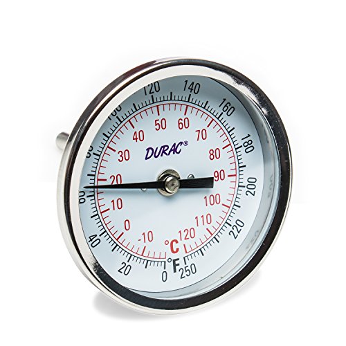 Thermomètre à cadran bi-métallique H-B Durac; -20 à 120C (0 à 250F), raccord fileté NPT, cadran 75mm (B61310-6700) Cover