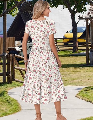 Image of Zeagoo Women Summer Midi A Line Dress Short Sleeve Casual Flowy Tiered Beach Long Sundress with Pockets 2026 Vacation Travel